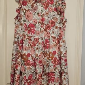 Girls Floral Tiered Sundress in Pink & White